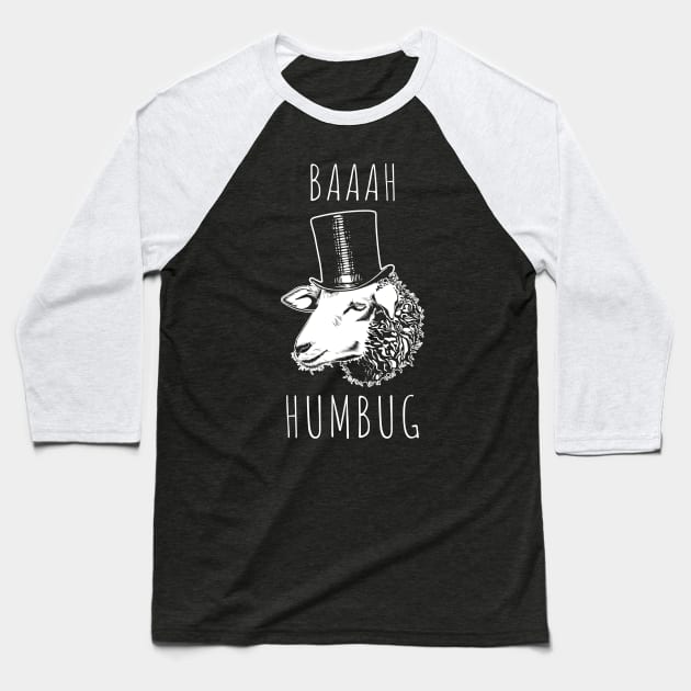 Baaah Humbug Grumpy Holiday Sheep Baseball T-Shirt by Wasabi Snake